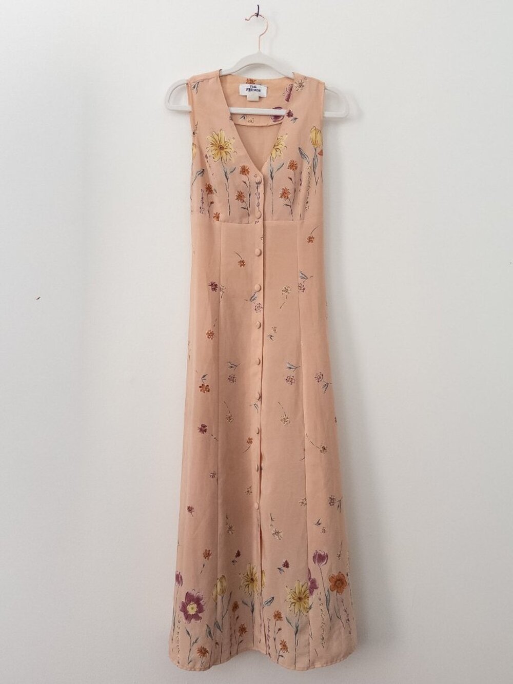 Vintage Twin Reworked 90s Floral Button Front Midi Dress Salmon - Size S
